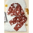 thumbnail image 3 of Kids Pajamas Set 1-7T Cute Floral/Cow Print Button up Long Sleeve Shirt and Elastic Pants Loungewear Sleepwear, 3 of 10