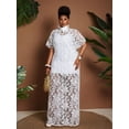 thumbnail image 5 of Plus Size White Floral Lace Sheer Turn-Down Collar Loose Vacation Dress, 5 of 7