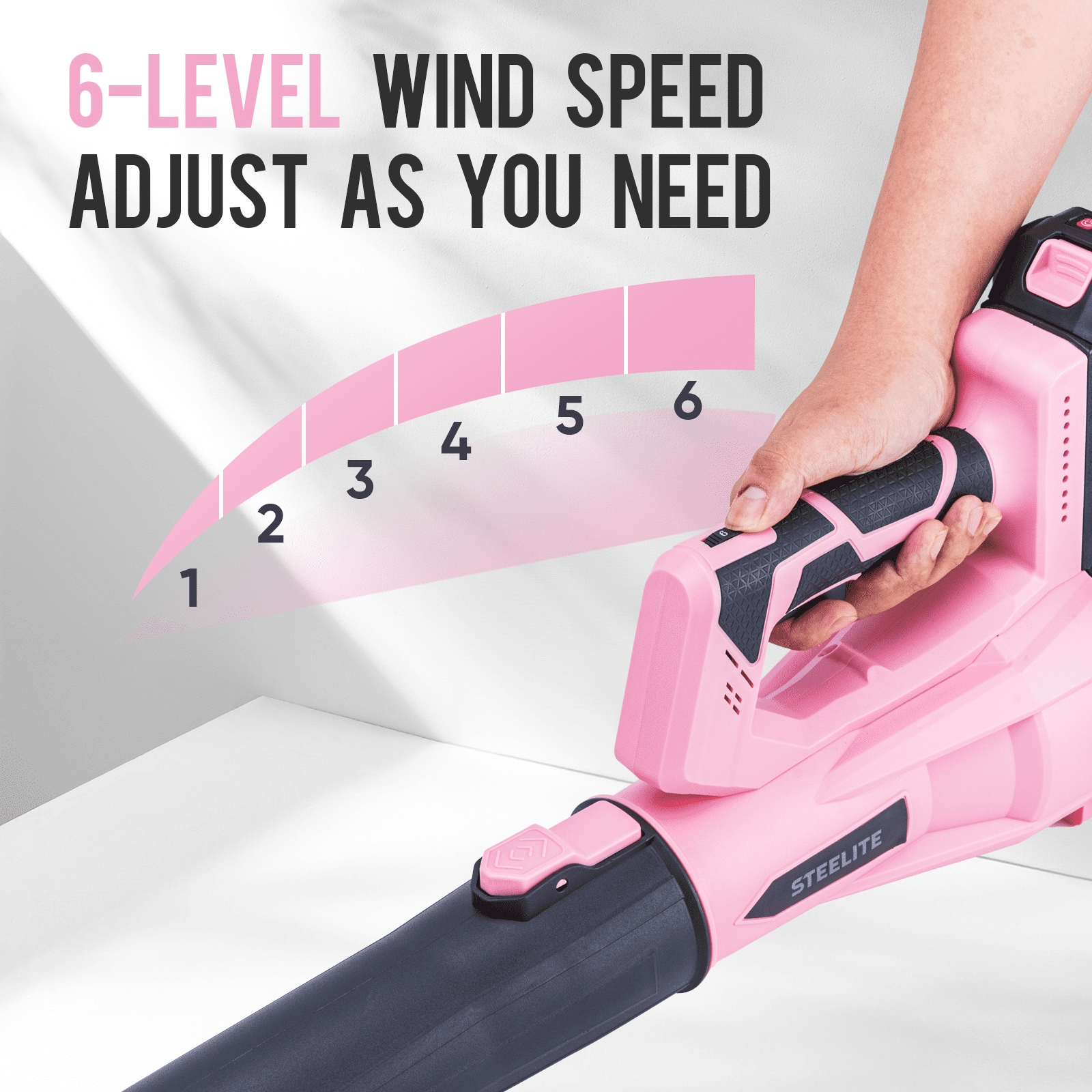 Steelite 21V Cordless Leaf Blower,150 MPH 600 CFM,Electric Leaf Blower with 2 x 2.0Ah Battery Packs and Charger,Lightweight Battery Powered Leaf Blower for Lawn Care, Patio Cleaning,Pink