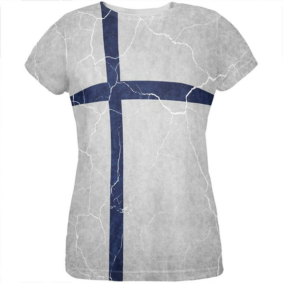 Distressed Finland Flag All Over Womens T Shirt Multi X-LG