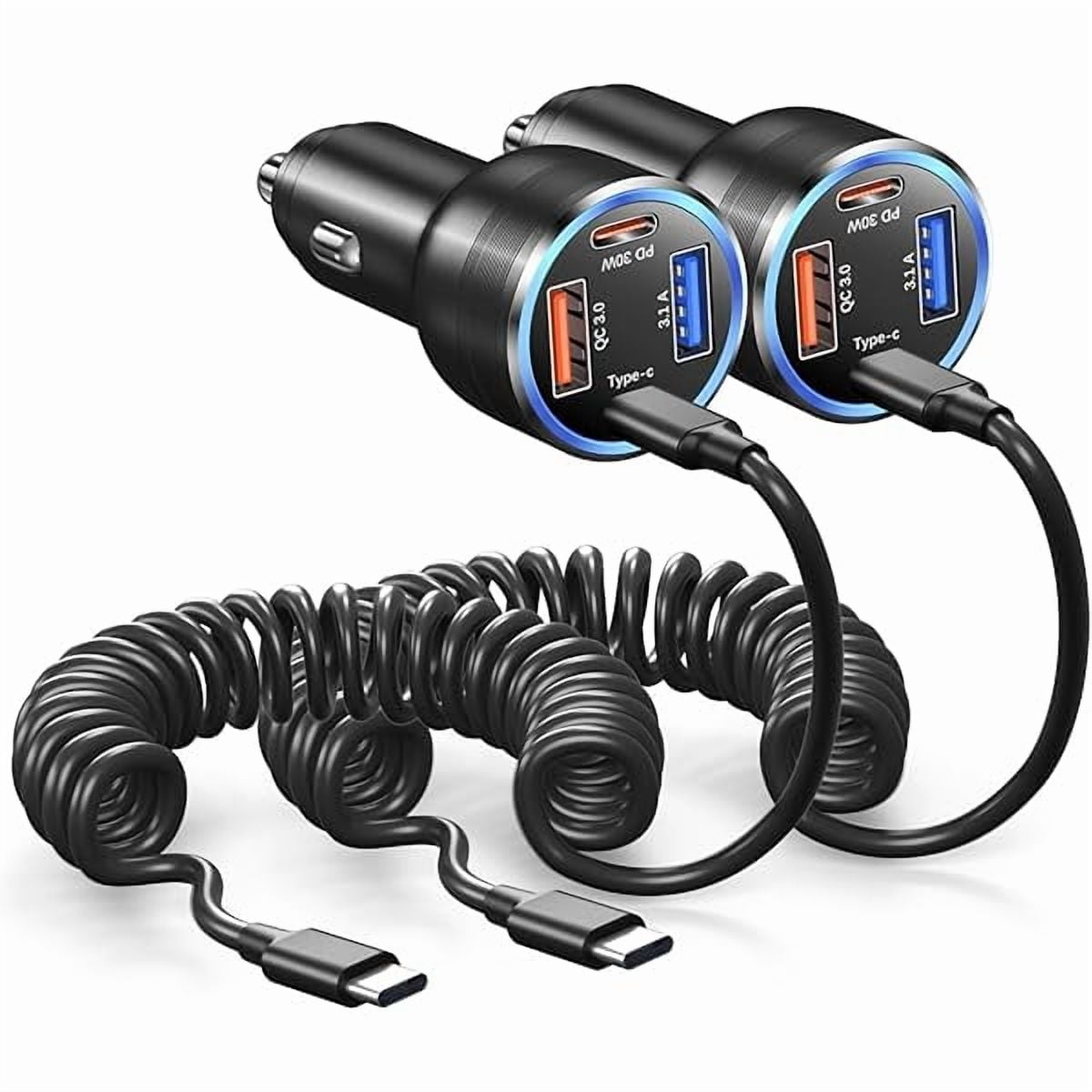 65W Super Fast Type C Car Charger for Samsung Galaxy S26 S25 S24 S23 S22 Ultra, 2Pack 4-Port USB C Car Charger for Samsung A13 A14 A16 A17 A03S A10E S20FE Android Car Adapter+5FT Type C Coiled Cable