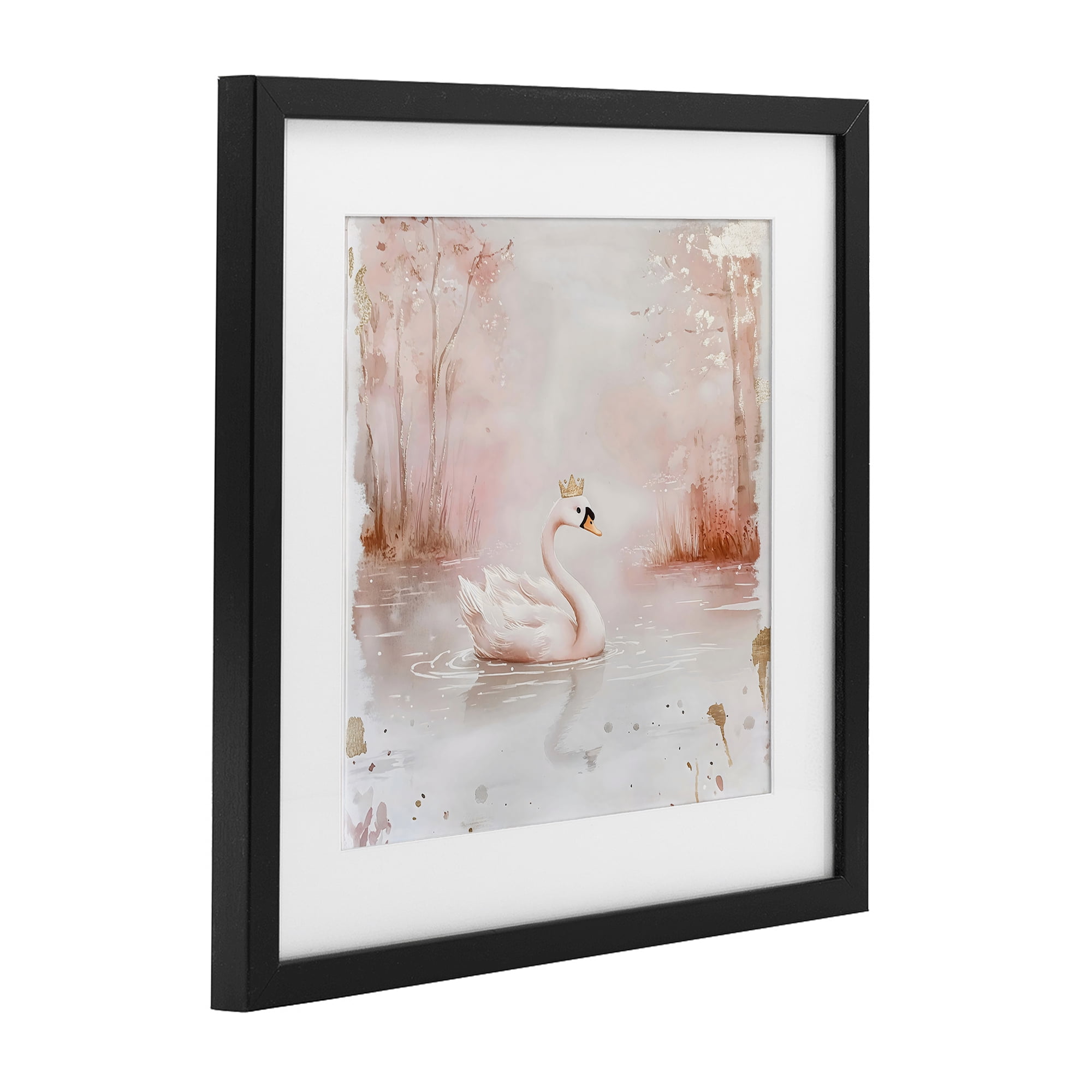 Stupell Industries Swan with Crown in Pastels Black Framed Print Under Glass, design by Creative Studio