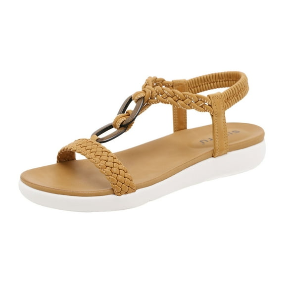 Women Sandals Summer Boho Vintage Straw Platform Retro Mid Heels Sandals Elastic Comfortable Beach Shoes Sandal