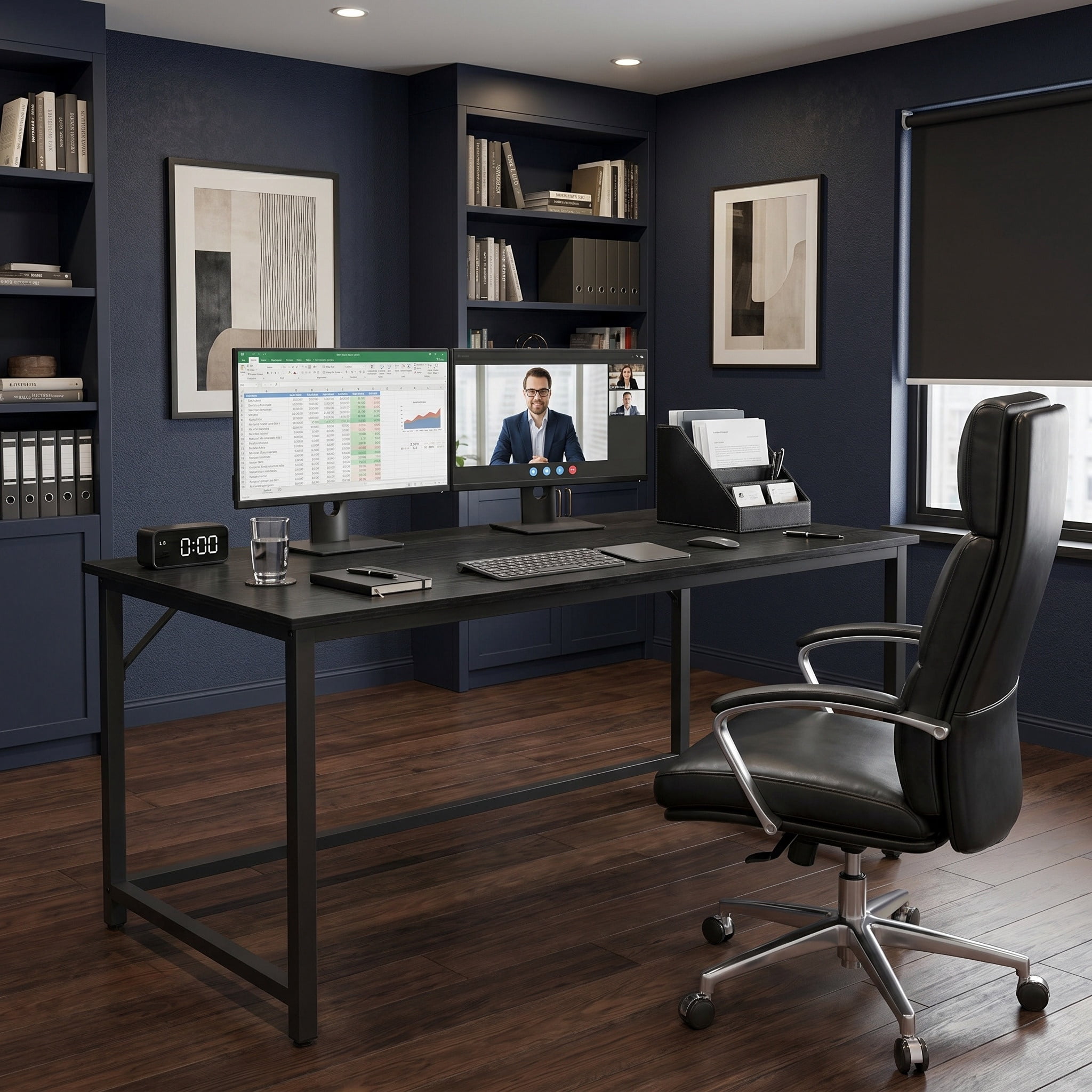 Nordic Hygge 39.4 in. Modern Computer Desk – Slim Home Office Workstation – Ebony Black & Ink Black