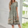 thumbnail image 2 of bbyeadc Women's Spring Dresses 2025 Casual Crewneck Short Sleeve A Line Dress Boho Loose Mid-Length Dresses with Side Pocket Beach Sundresses Floral Print Dress, Dark Gray S, 2 of 5