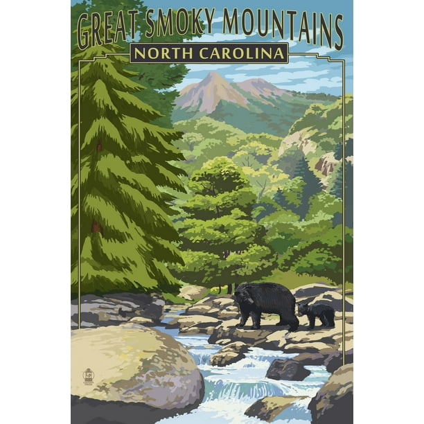Great Smoky Mountains, North Carolina, Bear Family and Creek (16x24