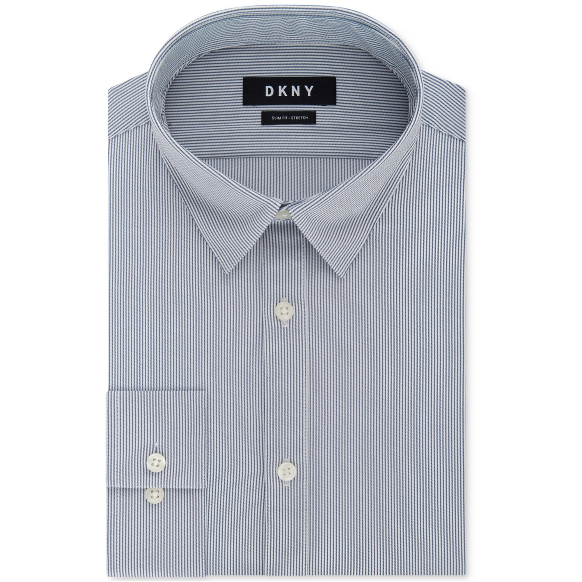Donna Karan Dkny Mens Active Stretch Stripe Button Up Dress Shirt Navy 18 Other