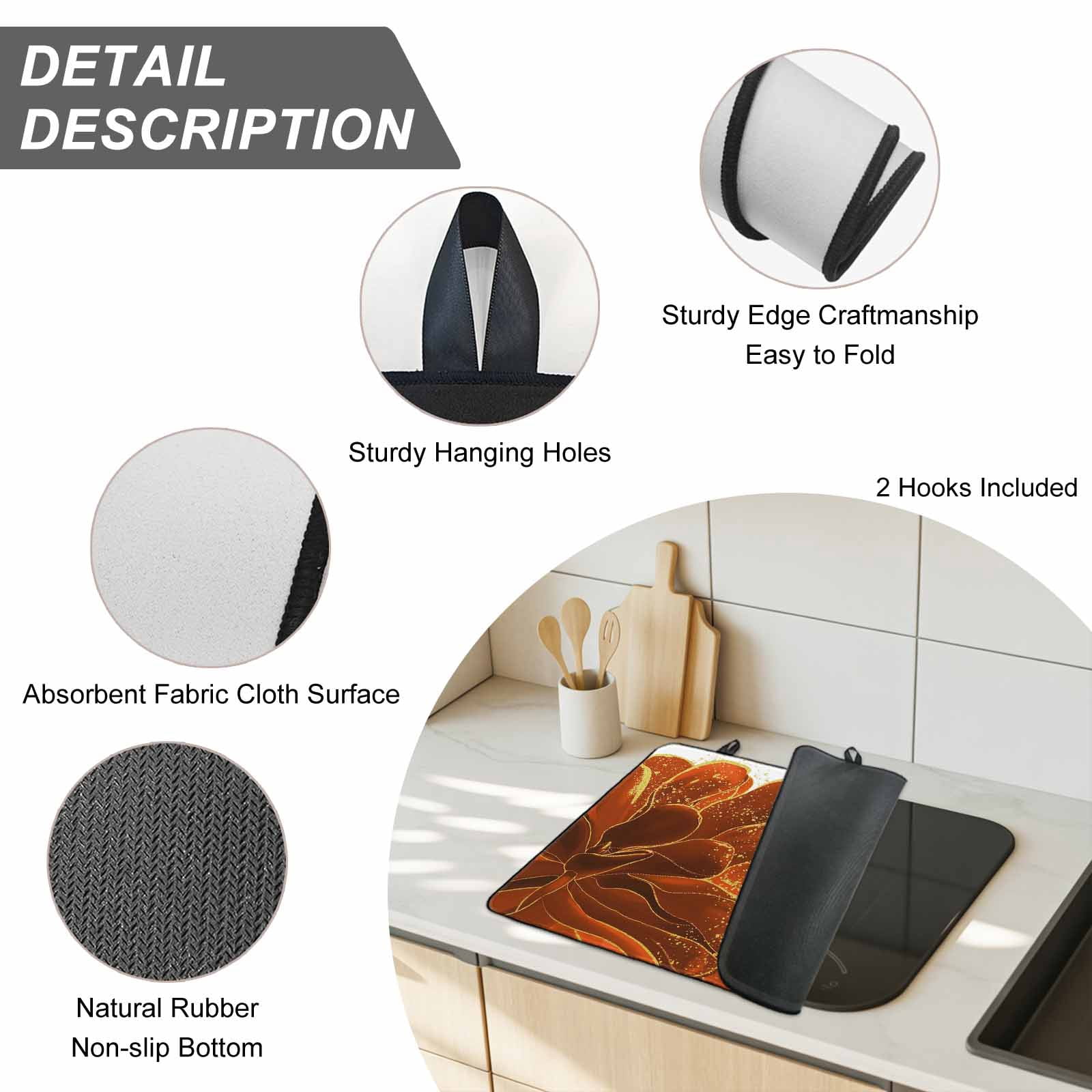 Burnt Orange Stove Top Cover for Electric Stove, Heat-proof & Non Slip Glass Top Stove Cover Protector, Sparkle Gold Stained Floral Flower Art Kitchen Flat Cooktop Rubber Mat 31x24 Inches