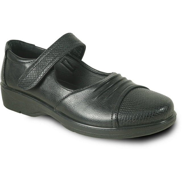 Kozi Chaussure Décontractée Confortable pour Femmes Mary Jane OY8203 avec Bout Rond et Fermeture à Scratch Noir