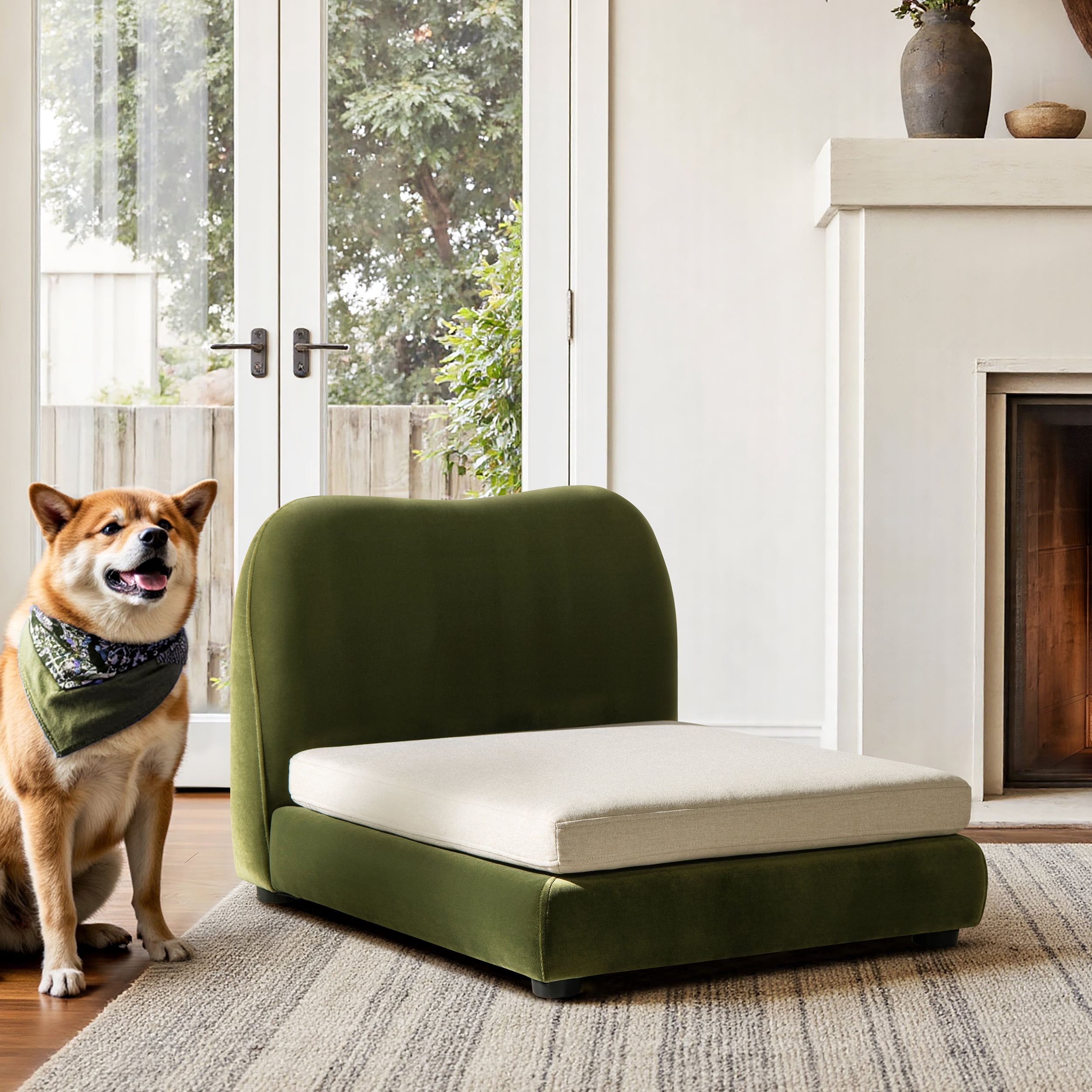 Pet Bed, Small to Medium Dog or Cat Olive Green Performance Velvet