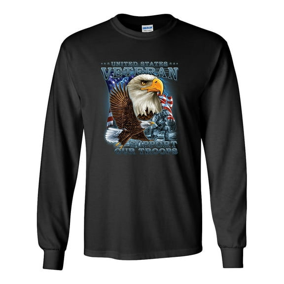 U.S. Veteran Support Our Troops Unisex Long Sleeve Shirt-Black-small