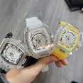 thumbnail image 2 of Reloj de Cuarzo Esqueleto Tonneau Transparente para Hombre, Luminoso, Correa de Silicona, Reloj de Pulsera Impermeable de Streetwear, 2 of 5