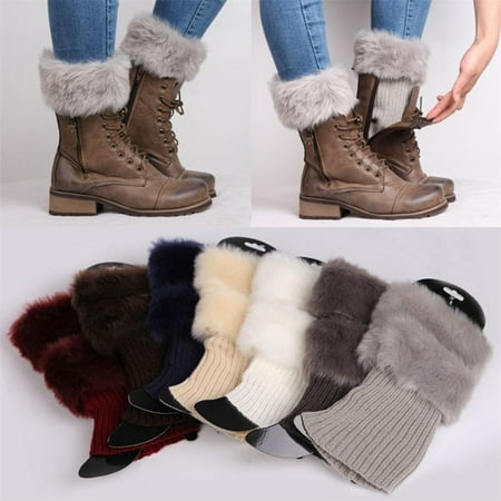 

Naturegr Winter Women Warm Faux Fur Crochet Knit Leg Warmers Boot Socks Toppers Cuffs