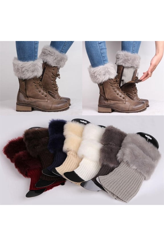 Winter Women Warm Faux Fur Crochet Knit Leg Warmers Boot Socks Toppers Cuffs