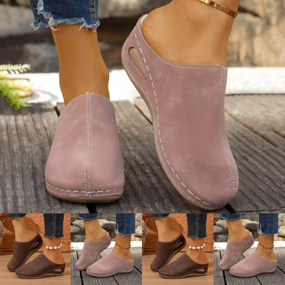 Miluxas Clogs for Women Casual and Simple Warm Thick-Soled Shoes Indoor Outdoor Suede Clogs Fleece Walking Platform Slippers Pink 9.5(43)