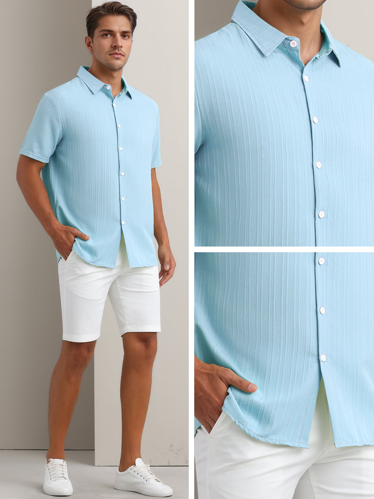DARING DIVA Men's Short Sleeve Button Down Beach Summer Casual Shirt for Men S Blue