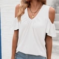 thumbnail image 2 of Guluxicc Summer Cold Shoulder Tops for Women V Neck Short Sleeve Shirts Ladies Cute Casual Blouse Going Out Outfits, 2 of 8