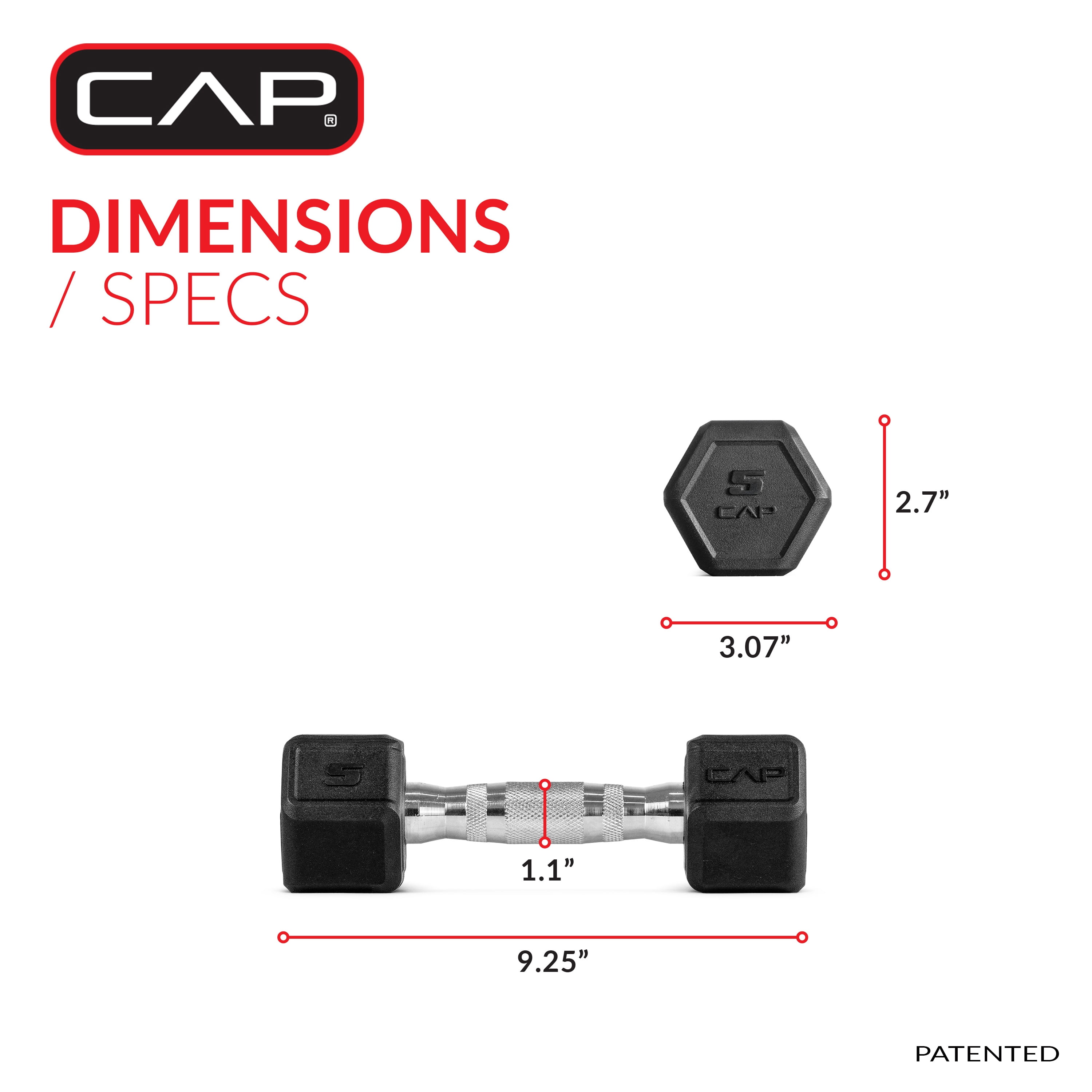 CAP 5 lb Premium Rubber Hex Dumbbell Pair, Chrome Handle, Home Gym Hand Weights