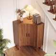 thumbnail image 5 of Jableast Fluted Corner Cabinet, Wood Corner Storage Cabinet with 2-Sliding Doors, Wooden Freestanding Narrow Storage Organizer for Small Space, Living Room, Dining Room, Bathroom, Walnut, 5 of 10