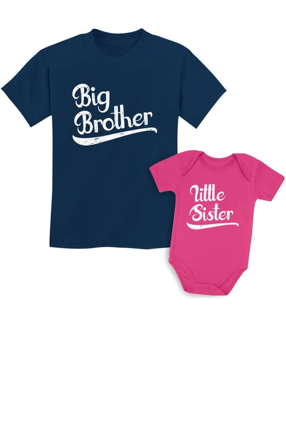 Sibling Shirts Gift Set for Brothers & Sisters - For Family Photos, Birthdays, Holidays - Unisex Kids Fashion - Brother Sister Matching Outfits - Navy / Baby Wow pink Kids Shirt 4T / Baby Newborn