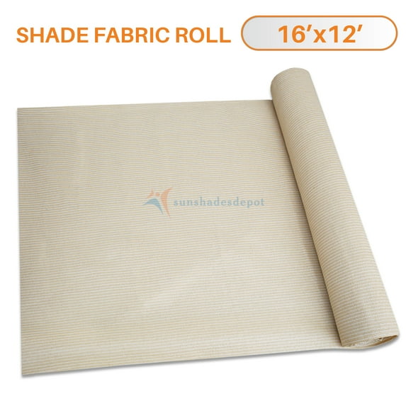 TANG Sunshades Depot 16' x 12' Shade Cloth 180 GSM HDPE Beige Fabric Roll Up to 95% Blockage UV Resistant Mesh Net