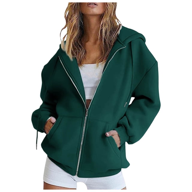Rinsvye Chandails en Molleton Décontractés Longs Unis pour Femmes, Manches Longues, Veste à Capuche Zippée, Robe à Capuche Décontractée avec Poche, Caractéristiques: