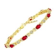 thumbnail image 3 of RYLOS Matching Jewelry Set Floral Design: Yellow Gold Plated Silver Tennis Bracelet, Earrings, Ring & Necklace. Gemstone & Diamonds. Ruby July Birthstone Ring size 6, 3 of 9