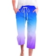 thumbnail image 3 of lcziwo Sales of The Week, Womens 2025 Summer Cotton Linen Beach Capris Pant Casual Drawstring Elastic High Waist Cropped Sweat Pants Trendy Gradient Print Straight Leg Capri Pants Multicolor L, 3 of 6