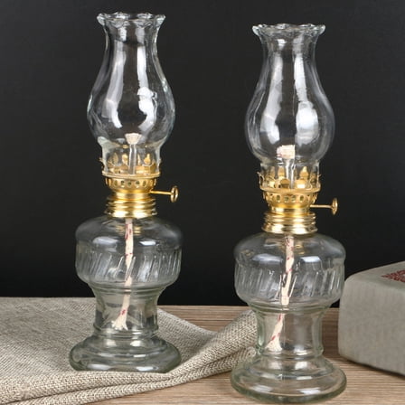 OPBATHY1 8" Vintage Glass Kerosene Lamp with Metal Wick (2 Count)