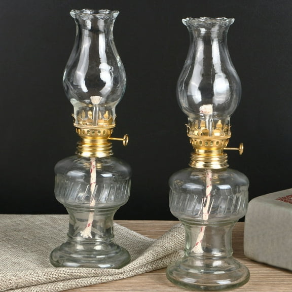 OPBATHY1 8" Vintage Glass Kerosene Lamp with Metal Wick (2 Count)