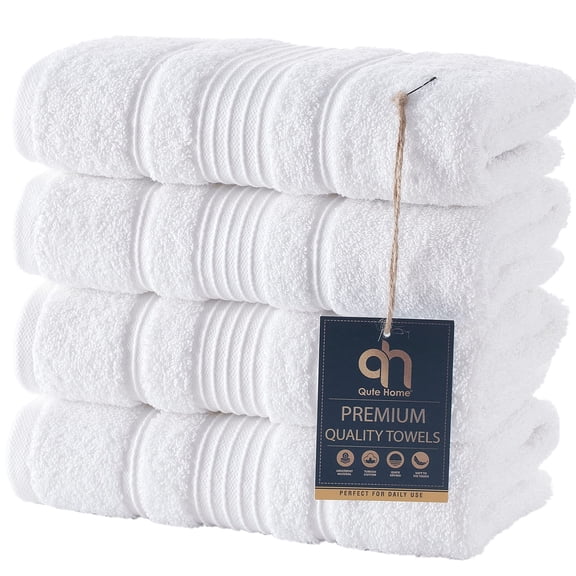 Premium Turkish Cotton Towels Set, 4 Pack Hand Towels for Bathroom Spa Hotel Quick Dry Absorbent Durable, White