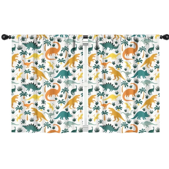 Blackout Kids Curtains,Colorful Dinosaurs Palm Trees Pattern Childrens Insulated Curtains Set Of 2,Bedroom Essentials,Toddler Room Decor 42"x54"