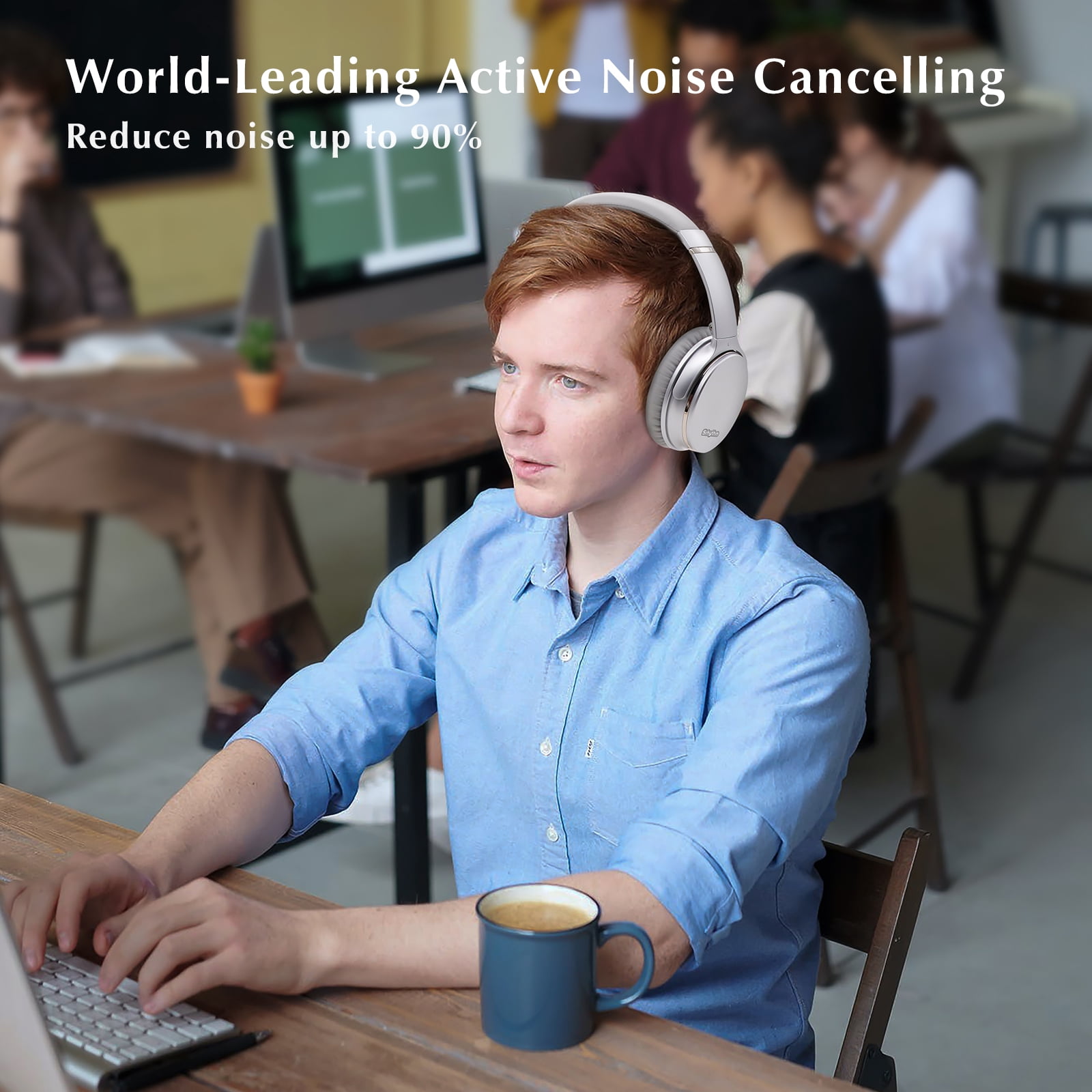 Srhythm NC35 Noise Cancelling Headphones, Wireless Bluetooth 5.3, 50+ Hours Playtime, Over-Ear