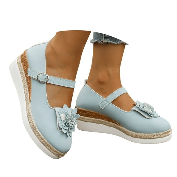 Leozcaa Women's Mary Jane Woven Espadrilles Ballet Flats for Women Flower Leather Summer Ballerina Flats.