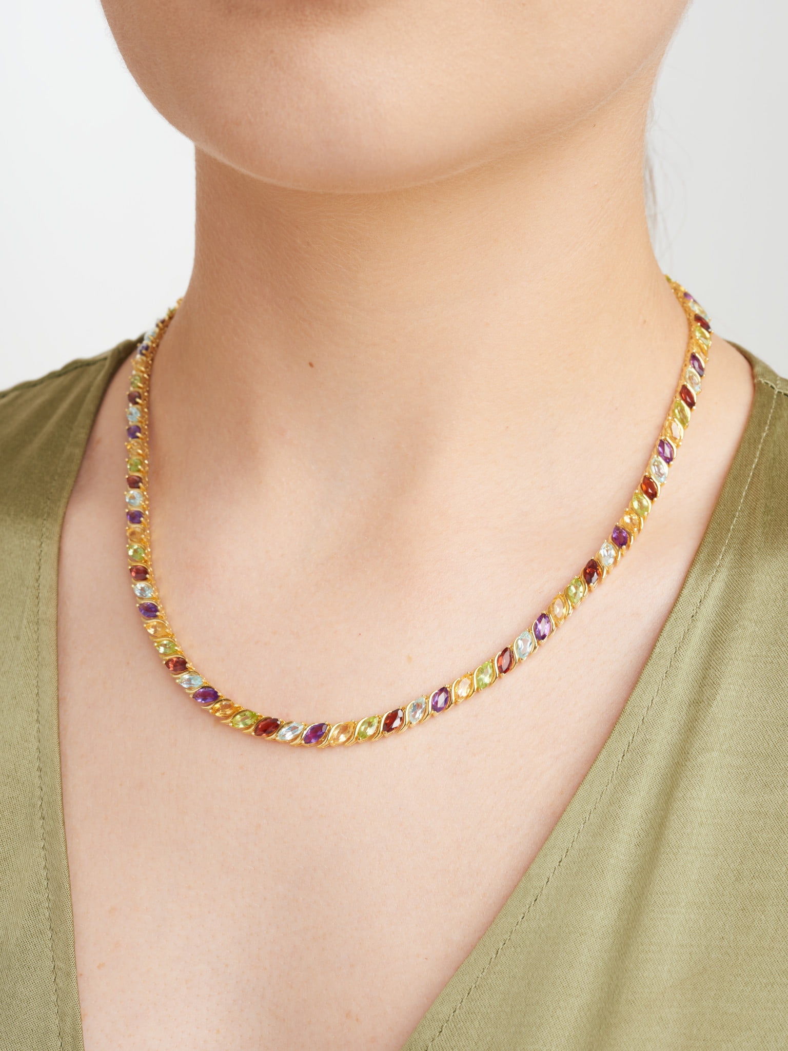 Marquise Shaped Multi Gemstone Tennis Necklace 18 inch In