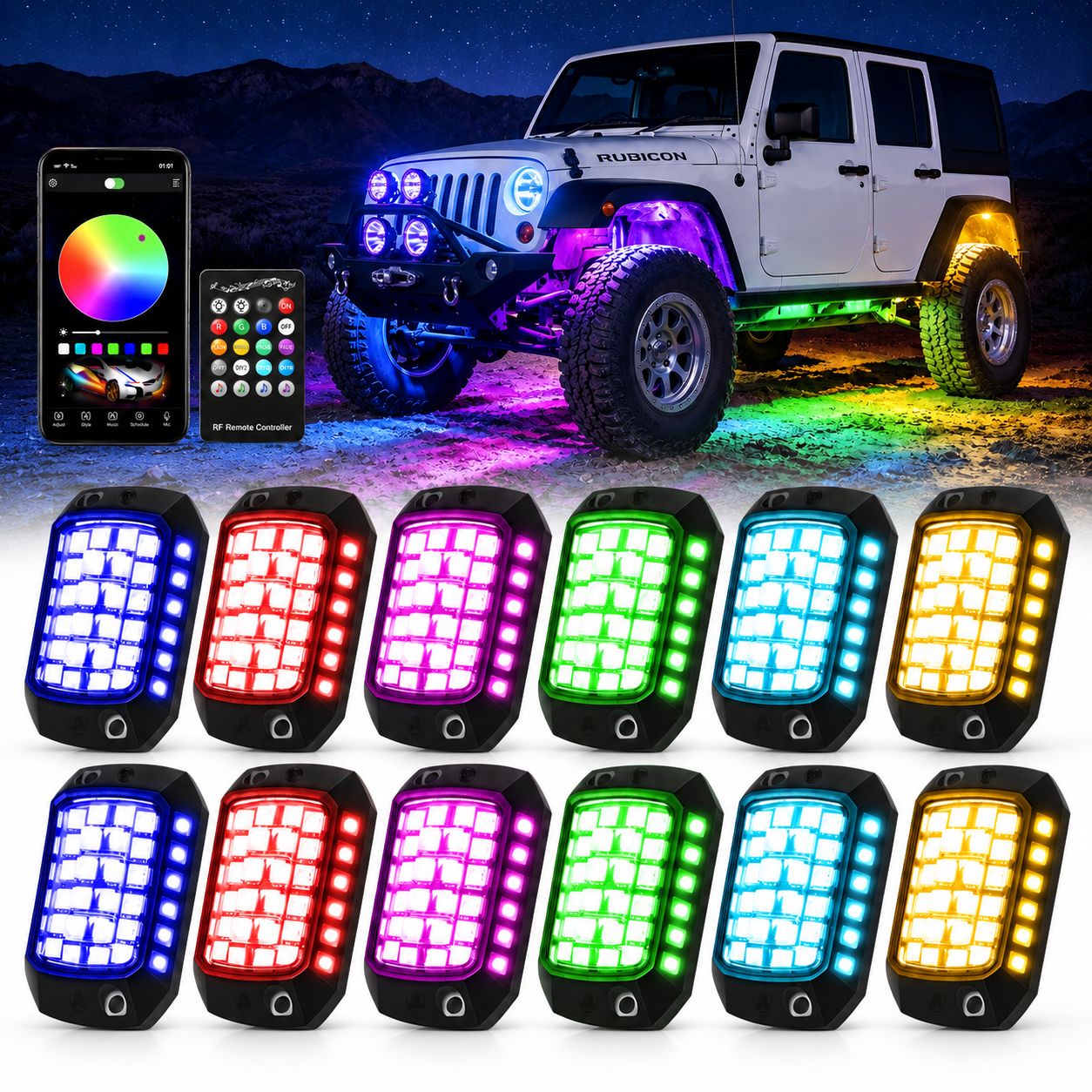 INSMART LED Rock Lights, 12 Pods RGB Multicolor Underglow Lights Kit with APP Control & Music Mode, for Trucks, Cars, ATV, UTV, Off-Road Vehicles