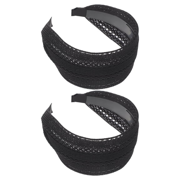 LEORX 2Pcs Black Wide Non Slip Breathable Headbands with Lace Design for Face Washing