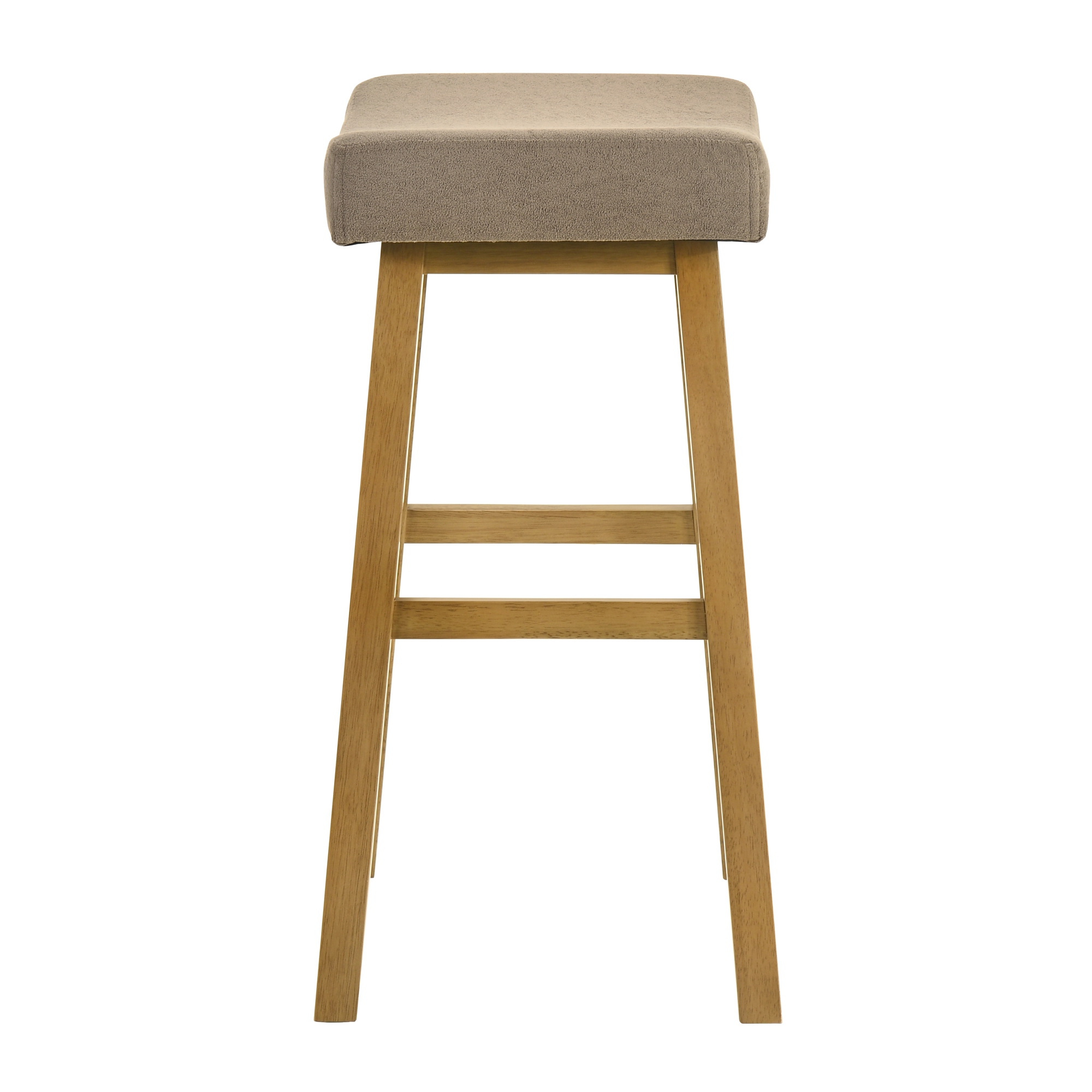 Lenon Modern Farmhouse Wood Bar Height Kitchen Bar Stool in Amber Glow Finish with Taupe Fabric Upholstered Seat - Set of 3