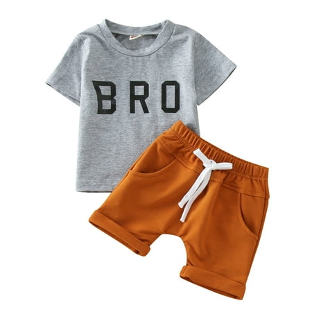 

Boys Clothes Summer Short Sleeve Letter T-shirt Tops Elastic Solid Shorts 0-24 Months Casual Outfits Set