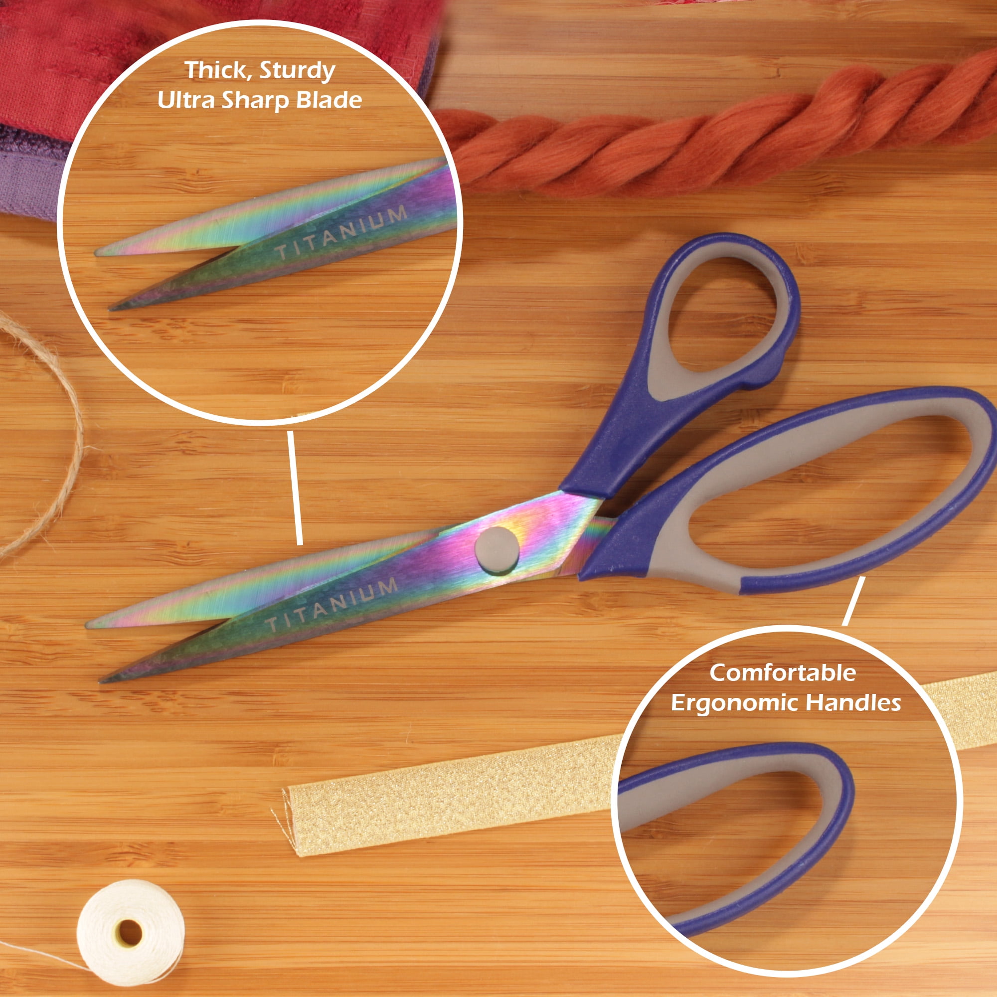 JubileeYarn Titanium Softgrip Scissors Set for Sewing, Arts, Crafts, Office - 1 Set of 3 - Blue