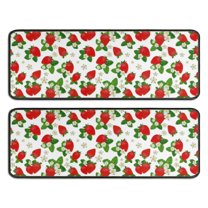 Kitchen Rugs Sets Of 2,Red Strawberry Plants Fruit Flower Leaf Anti Fatigue Kitchen Mat Rugs Non Slip Washable,Decorative Kitchen Floor Mats for Kitchen,Sink,Laundry,17"x47" 17"x47"