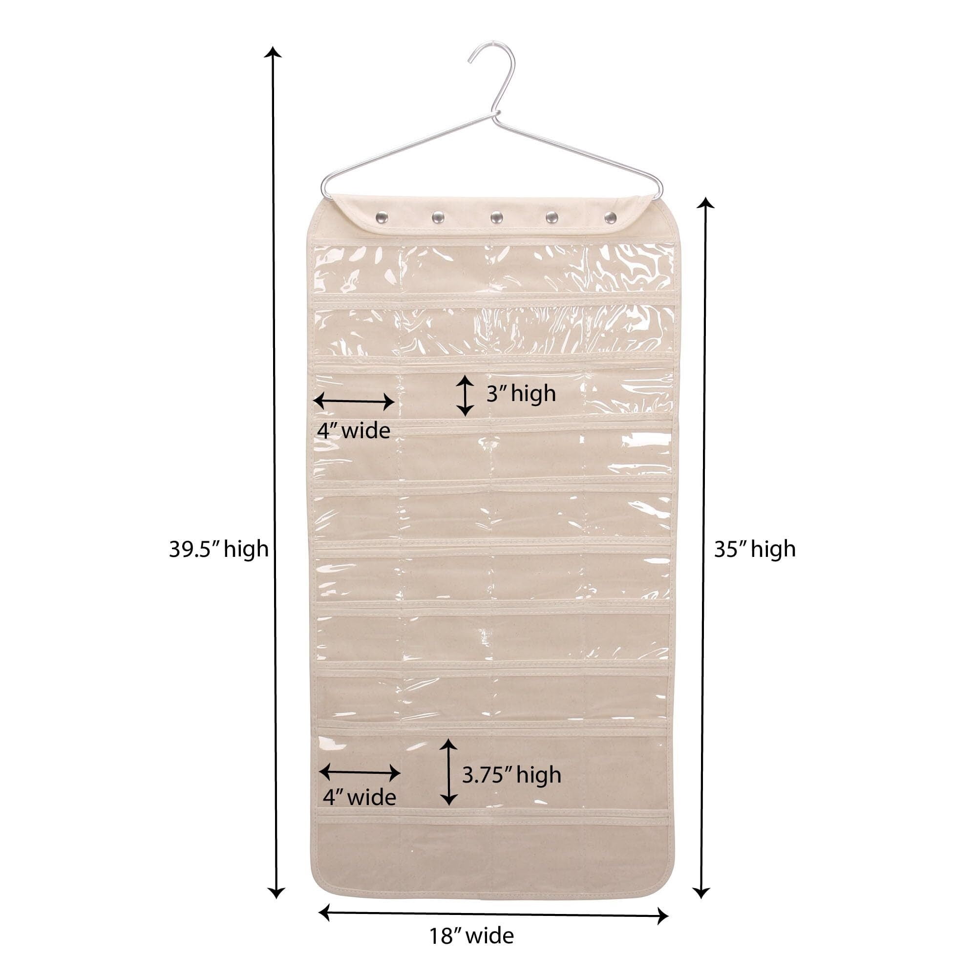 80-Pocket Hanging Jewelry and Accessories Organizer, Natural Canvas,White, 5"