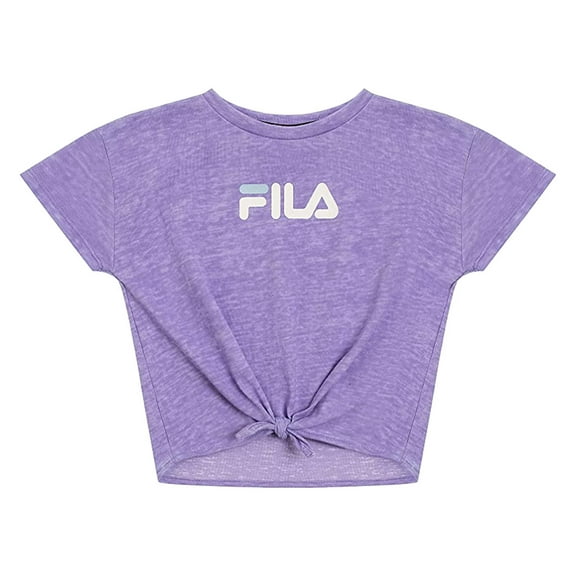 Fila Cropped Tie Front Tee Girls Active Shirts & Tees Size M, Color: Purple/White