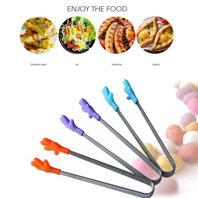 1pc Silicone Cooking Salad Stainless Steel Handle Serving BBQ Tongs Kitchen Utensils Creative Hand Shape Kitchen Cooking Tools