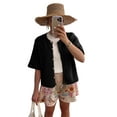 thumbnail image 1 of FOCUSNORM Women Autumn Knit Cardigan Half Sleeve Round Neck Solid Color Button Up Knitwear, 1 of 2