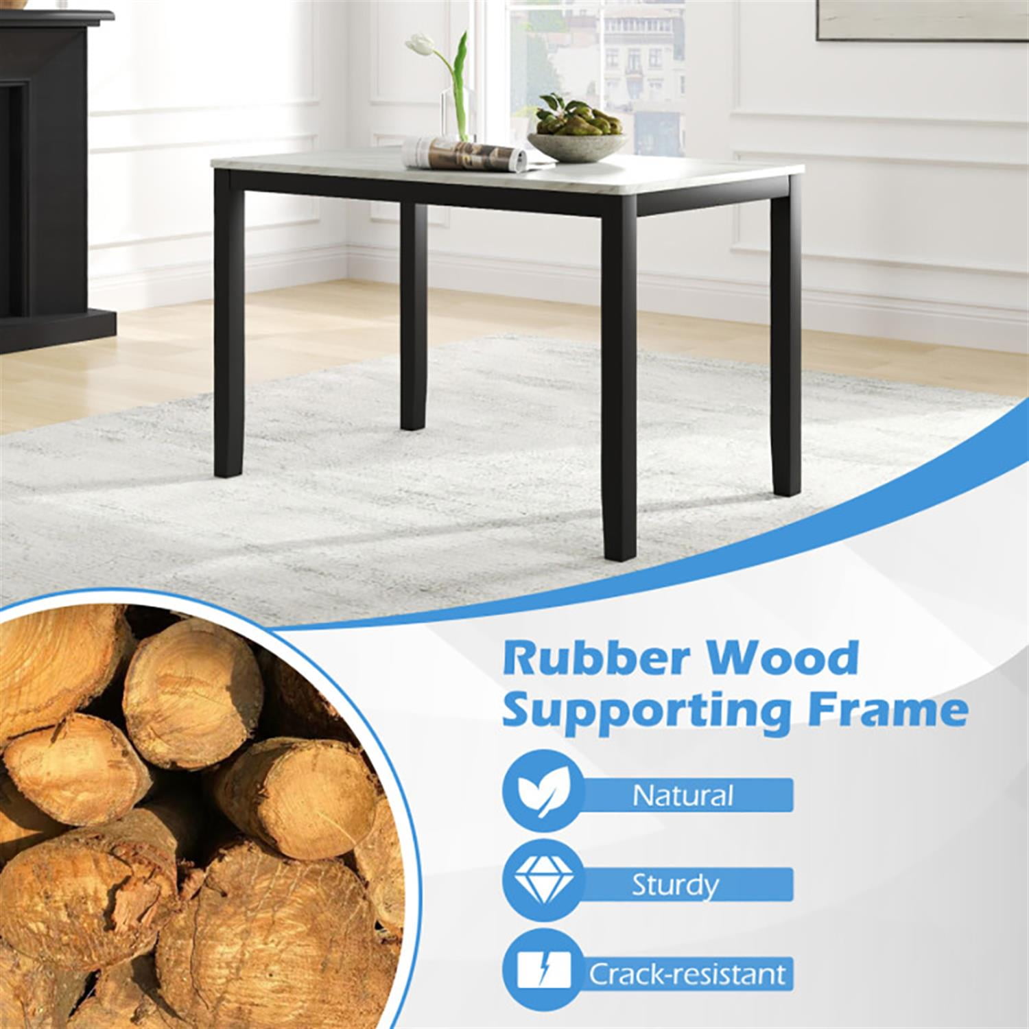 Demi Bonn 45" Dining Table with Faux Marble Tabletop, Kitchen Table for 2-4 People, Rectangular Dinner Table for Home Office, Living Room Furniture, White