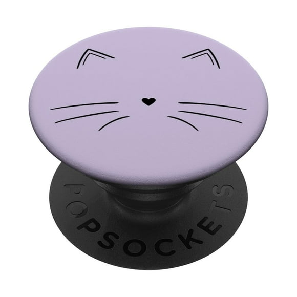 PopSockets Standard PopGrip, cara de gato negra, violeta claro