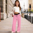 thumbnail image 2 of CAUYDY Kids Girls Wide Leg Sweatpants School Girl's High Waisted Baggy Pants Casual Athletic Joggers Sweat Pants Sizes 6-7 Years, 2 of 4