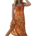 thumbnail image 2 of Ashirexll Dresses for Women Summer Fashion Bohemian Casual Lace-up Long Printed Dress Womens Dresses Orange Dress L, 2 of 6