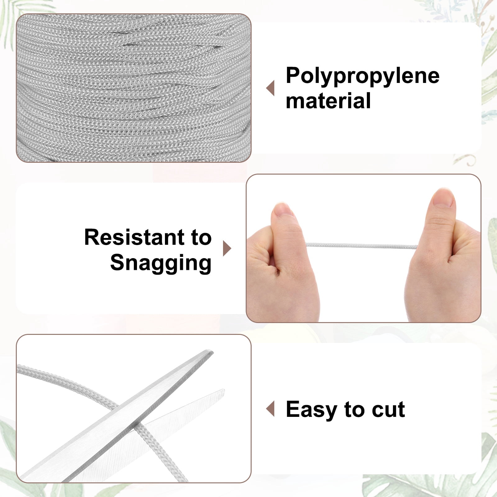 Uxcell 2 Pcs Polyester Macrame Cord, 3mm x 131 Yards Polypropylene Crochet Braided Rope Macrame Yarn for Wall Hangings Bag Craft Knitting, Light Gray